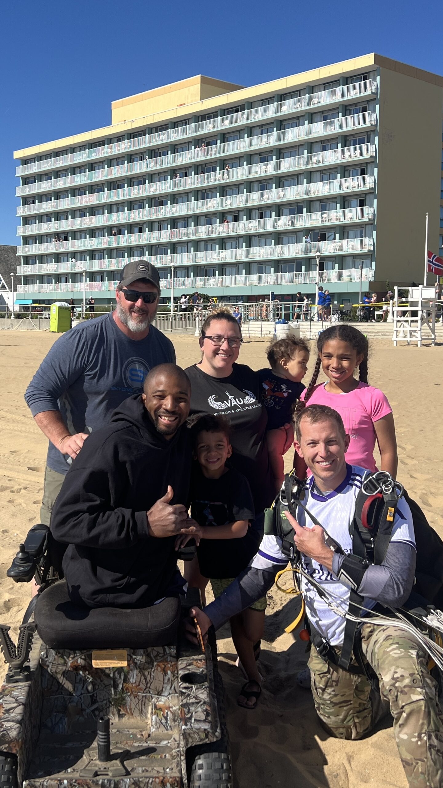 Jump for a Purpose participants and families on the beach at Virginia Beach