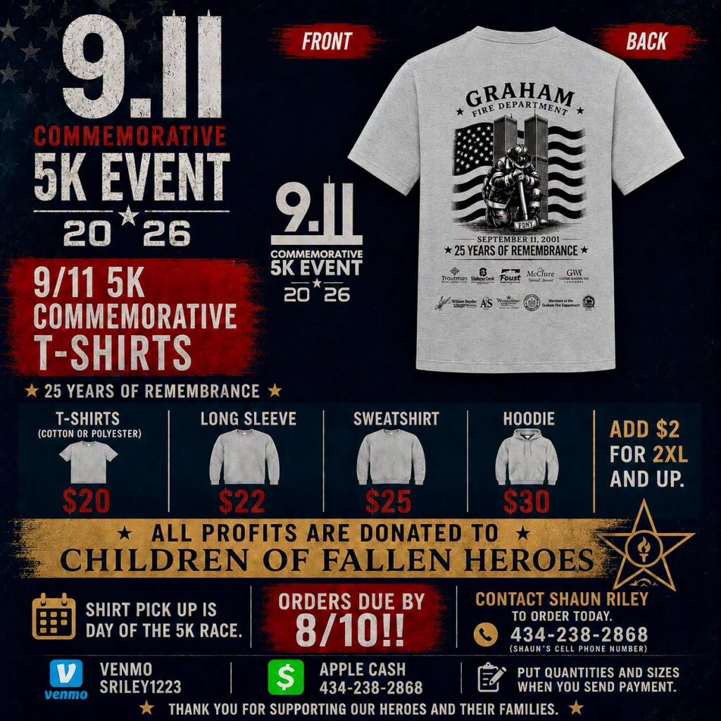 9/11 Commemorative 5K shirt fundraiser - all profits donated to Children of Fallen Heroes