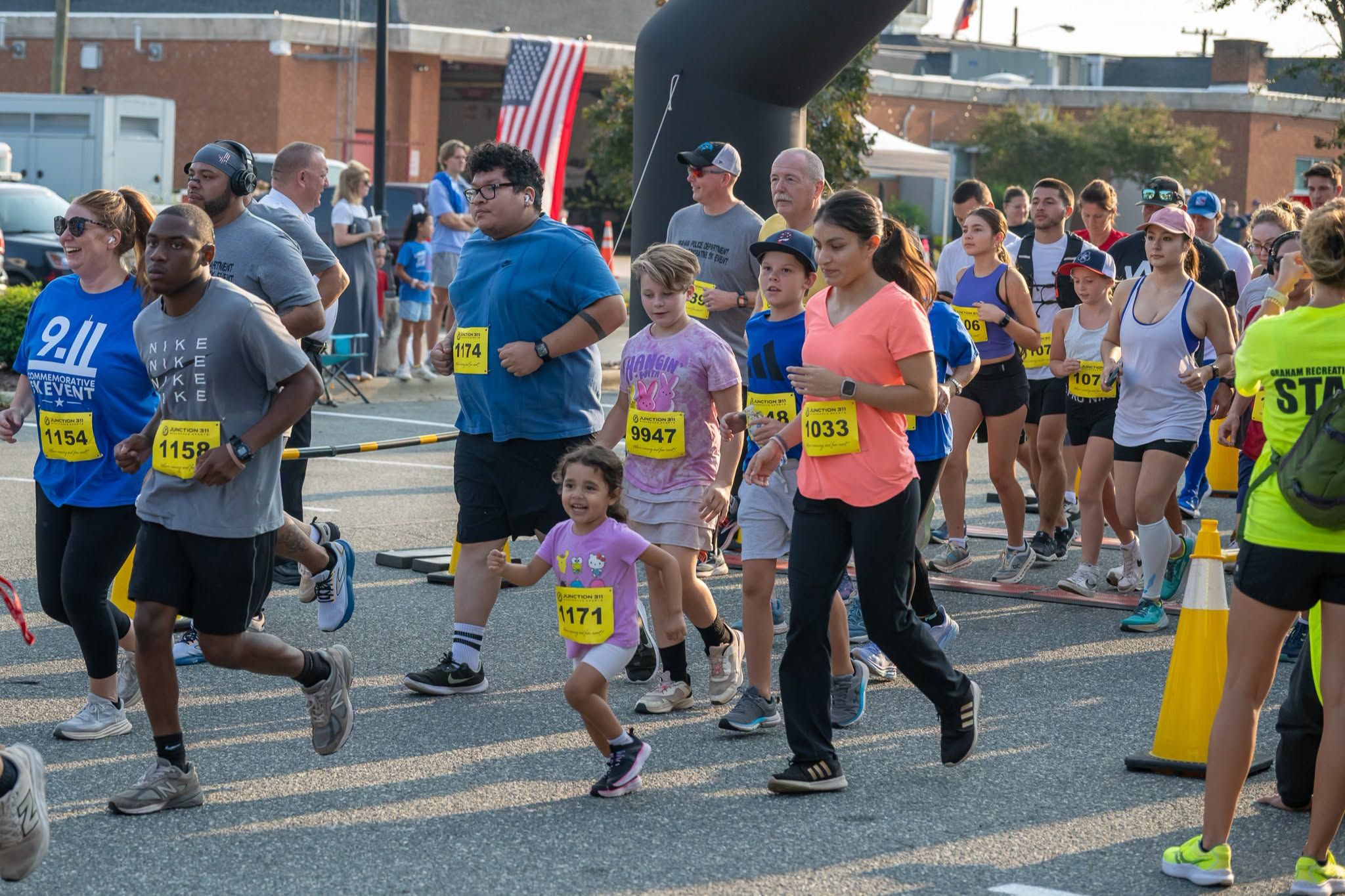 Runners of all ages at the start line of last year&rsquo;s City of Graham 9/11 Commemorative 5K.