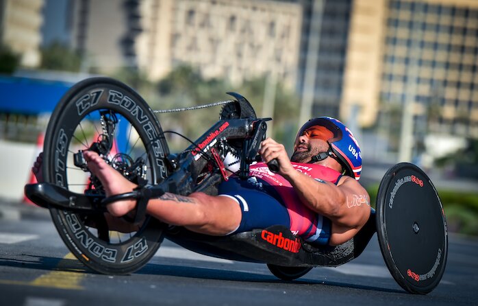 Howie Sanborn racing his handcycle