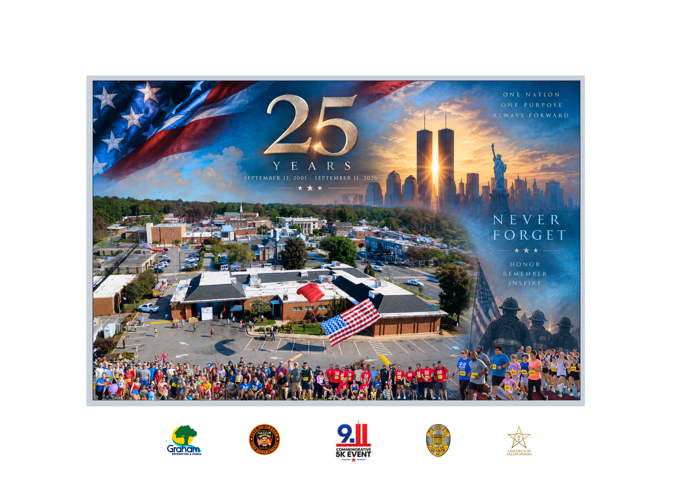 Runners of all ages at the start line of last year’s City of Graham 9/11 Commemorative 5K.