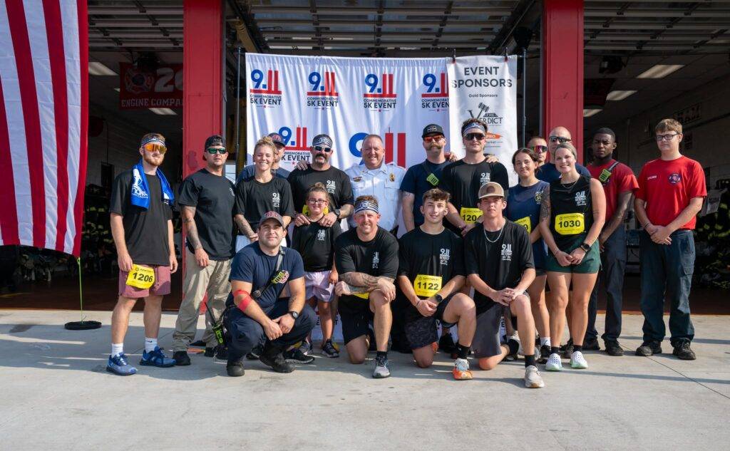 Community members at the 25th Anniversary 9/11 Commemorative 5K in Graham, North Carolina.