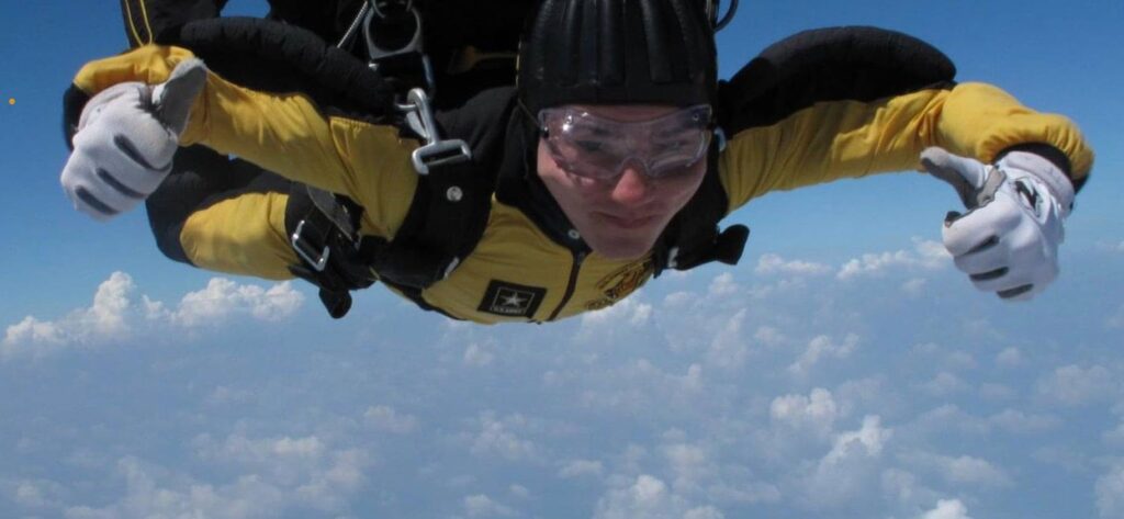 Dylan tandem skydiving with the U.S. Army Golden Knights.