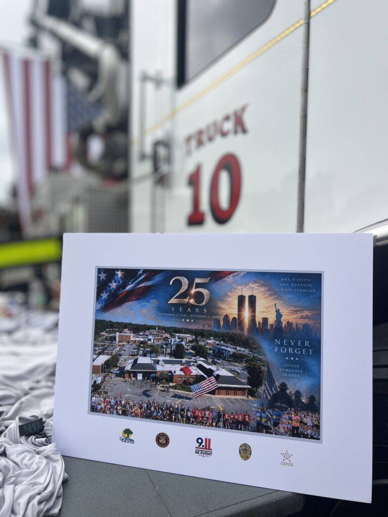 Community members at the 25th Anniversary 9/11 Commemorative 5K in Graham, North Carolina.